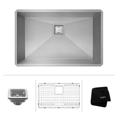 DANIEL KRAUS Kraus KHU29 28.5 in. Pax Zero-Radius 16 Gauge Handmade Undermount Single Bowl Stainless Steel Kitchen Sink with Noise Defend Soundproofing KHU29